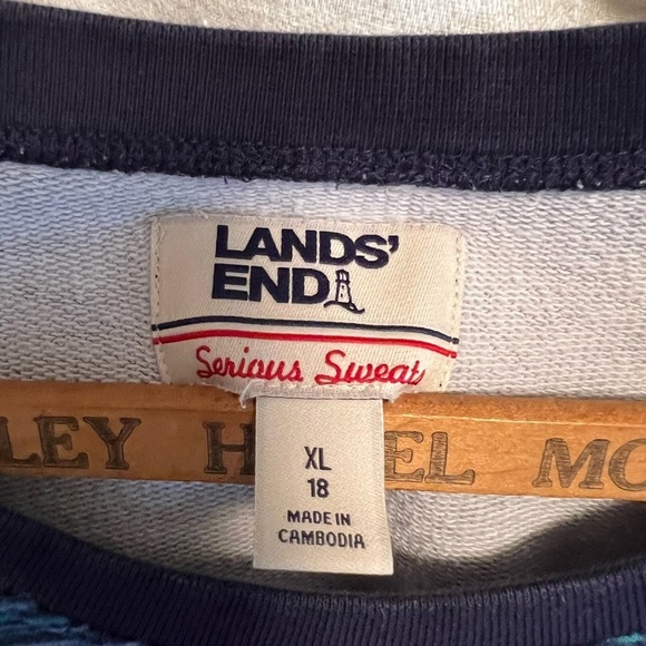Lands’ End serious sweat sweatshirt. Blue stripes. Size extra large. - Picture 1 of 6